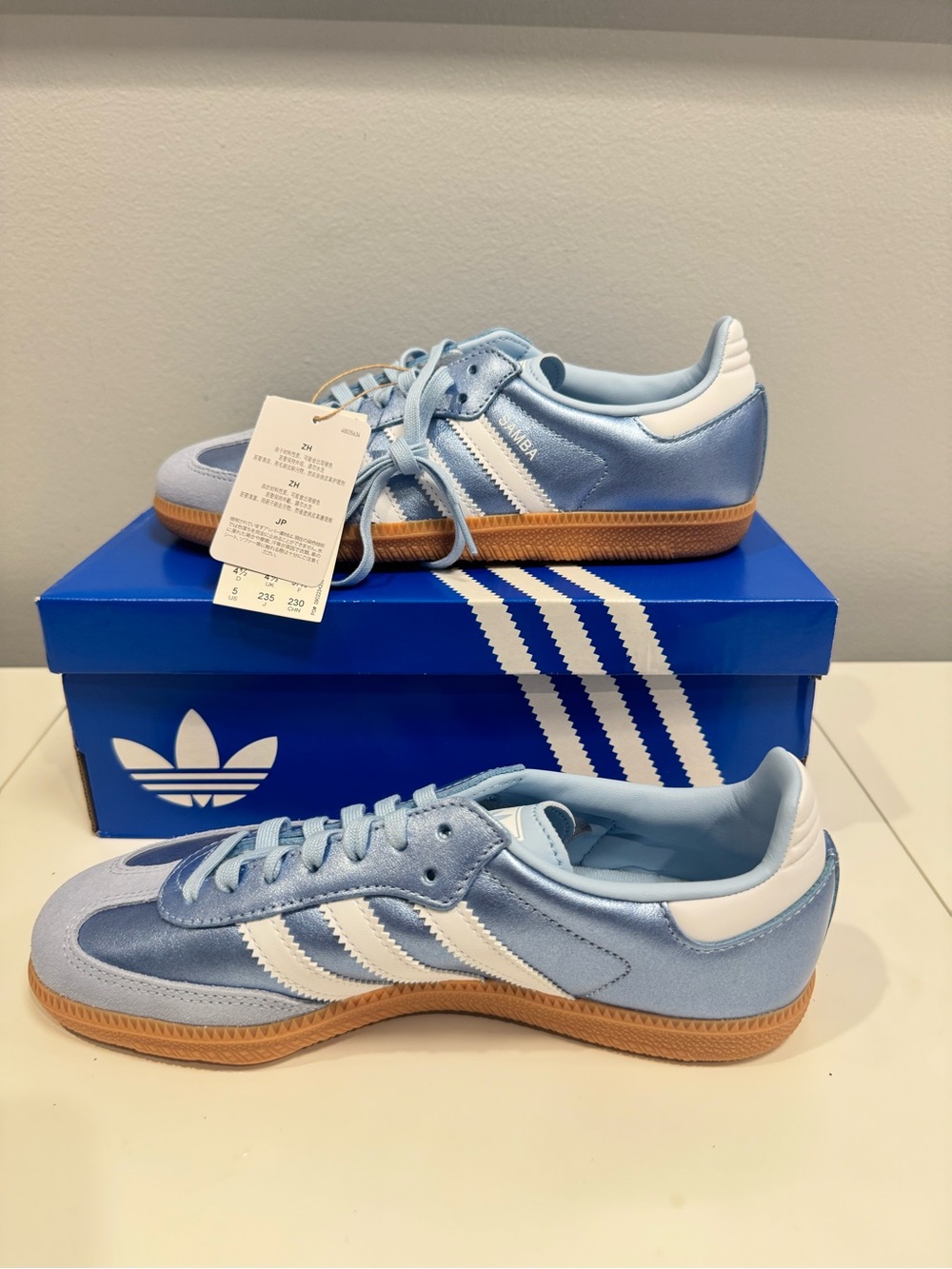 adidas Samba OG J Unisex Kids Low Top Leather Sneakers Blue/White kids US 5 W6